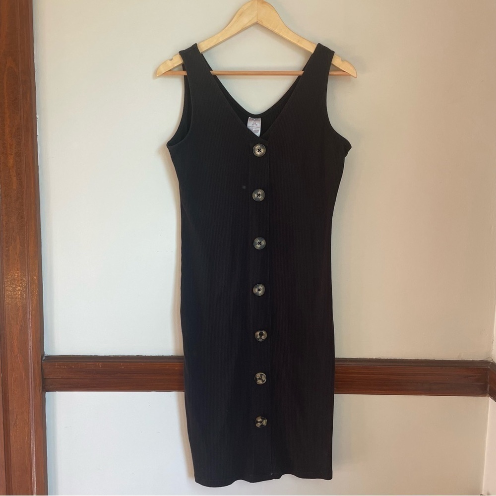 No Boundariesb Black Ribbed Sleeveless Dress Faux Button Front